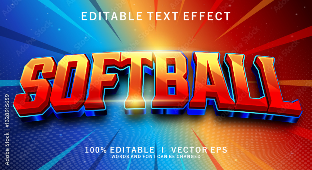Poster softball 3d vector text effect with modern style design
