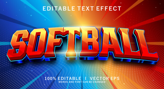 softball 3d vector text effect with modern style design