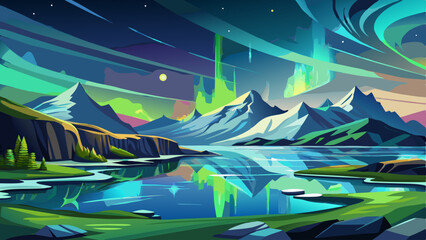 Northern light over the lagoon in Iceland landscape outdoors nature. © ehsanollah
