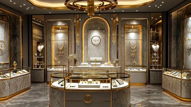 Luxury Jewelry Store Interior Design: Opulent Gold and Marble