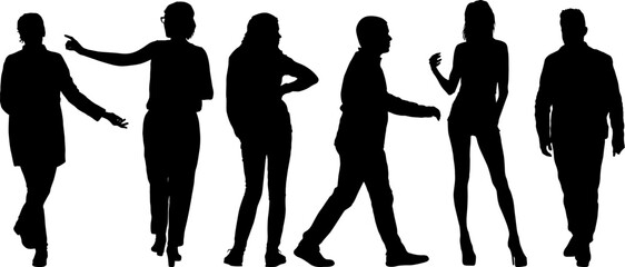 Silhouette Group of People Standing on White Background