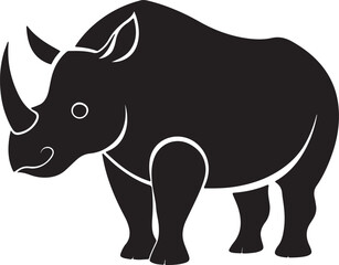 rhino silhouette, black and white silhouette, vector and illustration