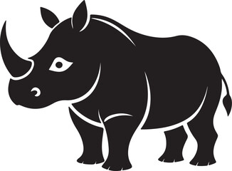 rhino silhouette, black and white silhouette, vector and illustration