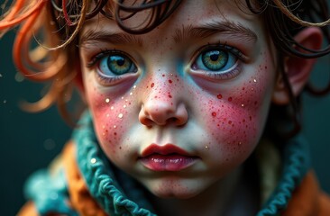 Expressive portrait of a child with vibrant eyes and colorful features