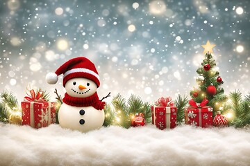 Obraz premium Festive Snowman Winter Wonderland Scene