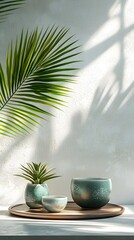 Beautiful indoor scene featuring a green plant and decorative bowl on a table creating a serene and inviting atmosphere