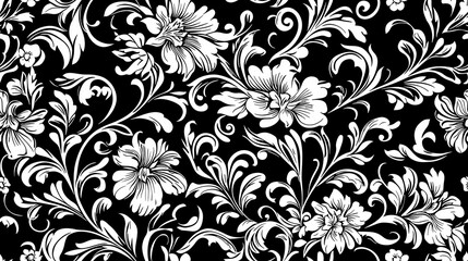 Fototapeta premium Elegant Black and White Floral Pattern with Intricate Designs