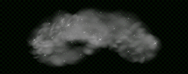 Fantastic magical smoke with glowing particles, stardust, and glittering stars, creating a colorful, ethereal fog. Vector illustration with vibrant, multicolored steam and vapor. © gala