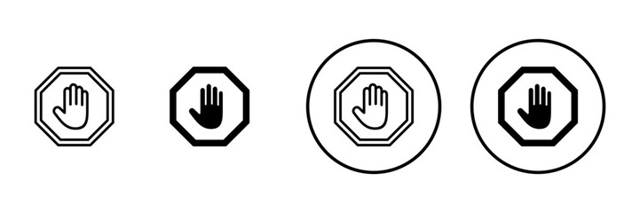 Stop icon vector. stop road sign. hand stop sign and symbol. Do not enter stop red sign with hand