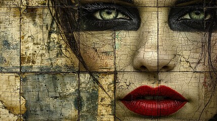 Intricate Portrait of a Woman with Smoky Eyes and Bold Red Lips