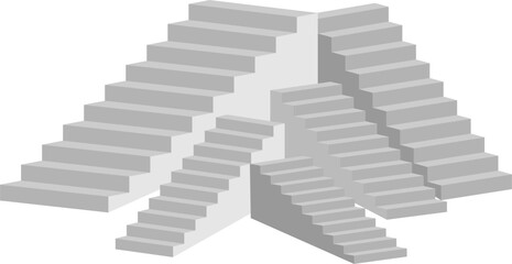 Minimalist abstract staircase design, featuring a series of floating steps forming a geometric zigzag pattern. The artwork has a monochrome color scheme with soft shadows	
