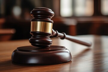Obraz premium Close-up of a gavel on the judge's desk, symbolizing justice and legal decisions in court