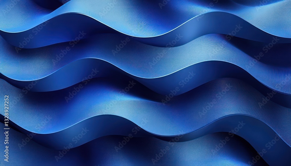 Aufkleber 3d abstract wave pattern in deep blue minimalist design with smooth matte texture and ambient lighti