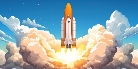 Powerful Rocket Launching Into the Sky Banner