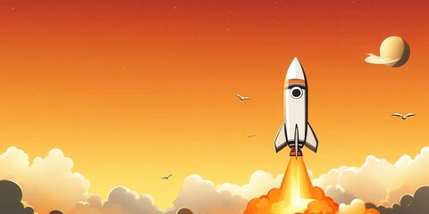Naklejka premium Powerful Rocket Launching Into the Sky Banner