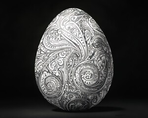 Ornate silver egg, dark background, Easter decoration, holiday design