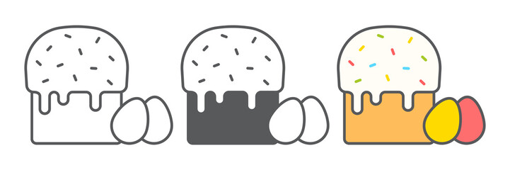 Easter cake icon collection, food and holiday, panettone with eggs vector icon set, vector graphics, editable stroke outline sign, eps 10.