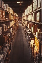 Fototapeta premium Modern Warehouse: A Clean Space Symbolizing Innovation in Distribution Channels and Efficient Logistics Solutions.