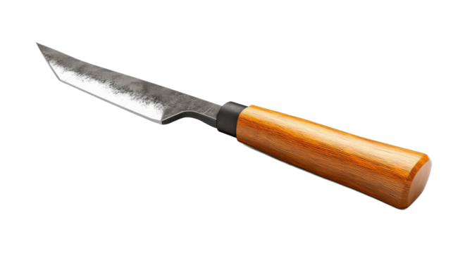 Sharp knife with wooden handle for kitchen use