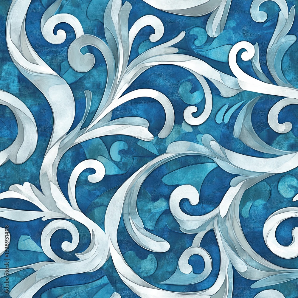 Poster intricate scrollwork patterns underwater inspired design motifs