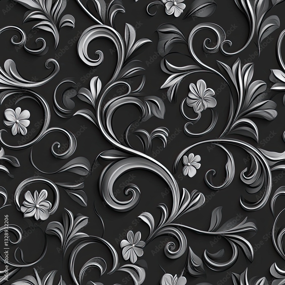 Poster elegant scrollwork patterns with botanical elements soft hues for design projects