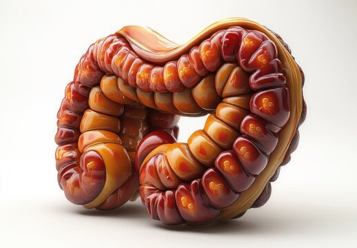 Anatomical Illustration of Human Digestive System with Vibrant Detail and Glossy Texture