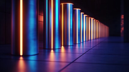 Naklejka premium Futuristic metallic pillars with vibrant neon lighting
