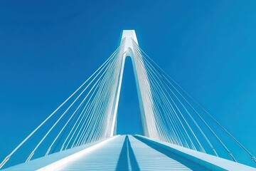 Modern White Cable-Stayed Bridge Under Clear Blue Sky