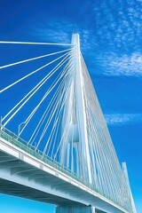 Fototapeta premium Modern Metal Cable-Stayed Bridge in Saint Petersburg with Intricate Design and Vivid Blue Sky