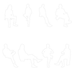 A set of minimalistic one-line silhouettes of people in various poses, perfect for architectural plans, presentations, and graphic design projects.