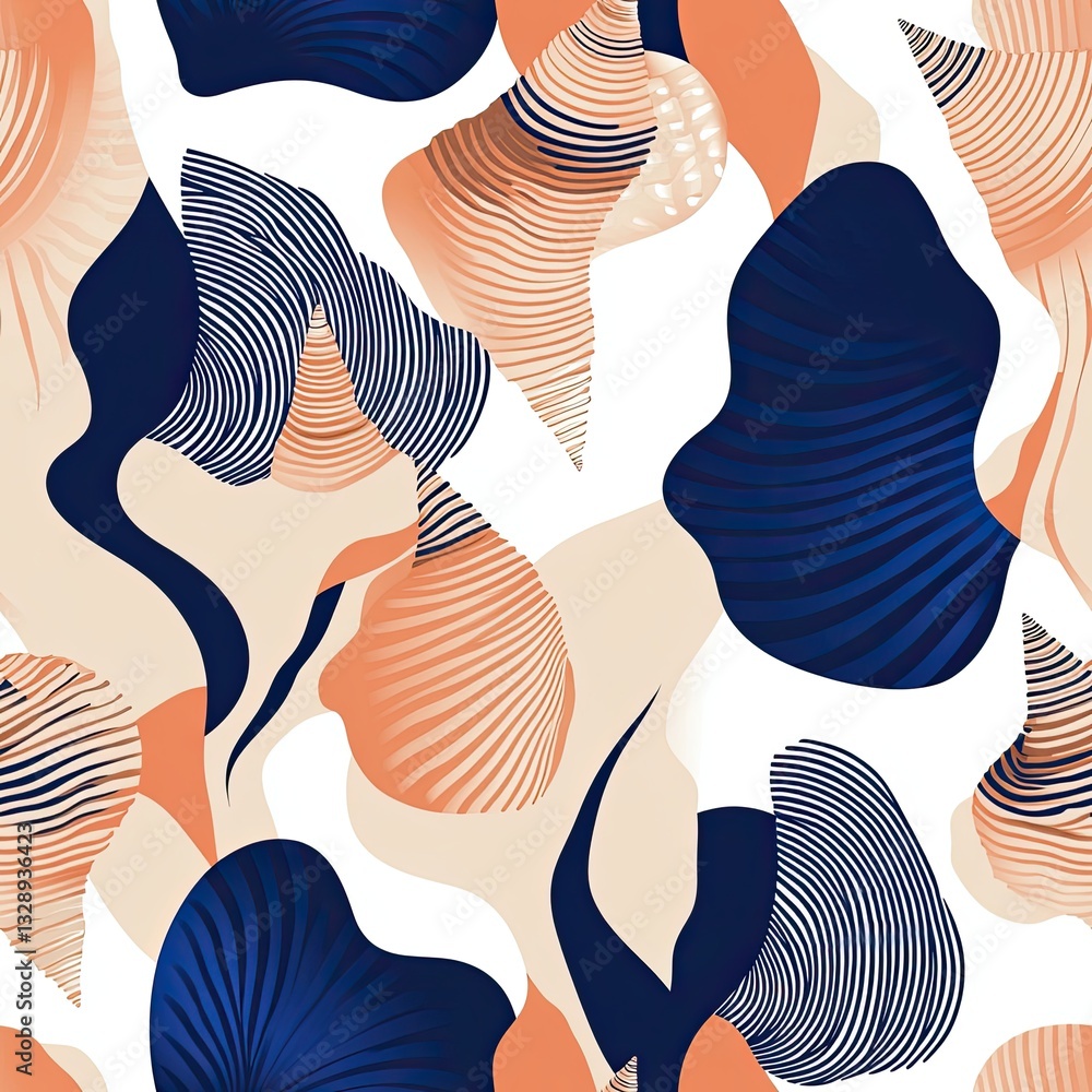 Poster seamless pattern design modern seashells and abstract wave textures