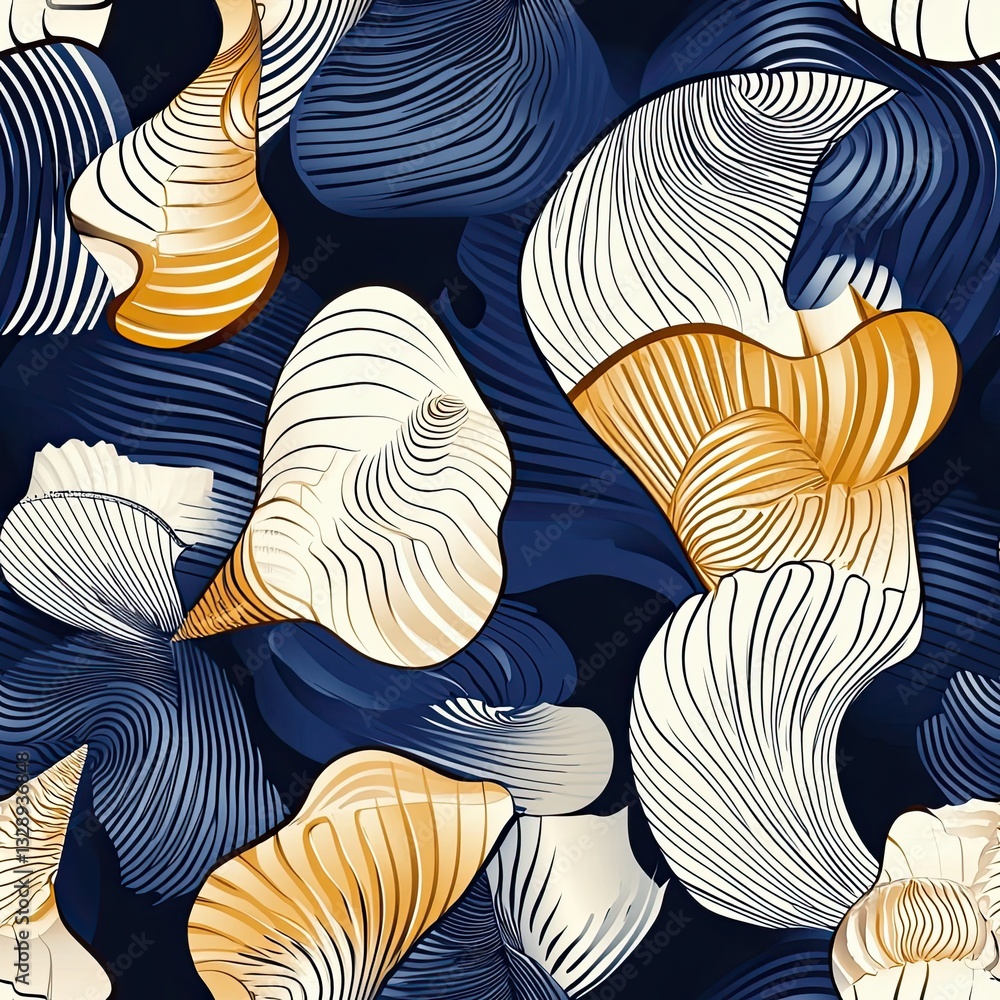 Aufkleber seamless pattern design bold modern seashells and abstract wave textures