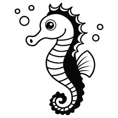 Fototapeta premium Whimsical Seahorse with Underwater Bubbles - Coloring Page.