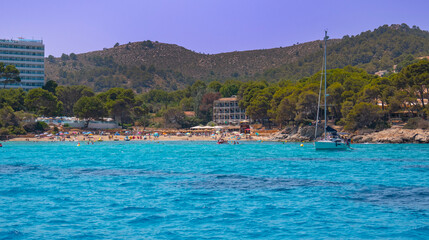 Fototapeta premium Font de Sa Cala, Beach Sa Cala, Capdepera Sea Coast, Capdepera Municipality, Mediterranean Sea, Mallorca, Balearic Islands, Spain, Europe