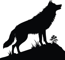Majestic Wolf Silhouette Isolated on Blank Background