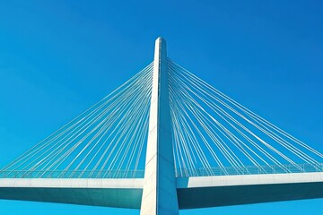 Fototapeta premium Modern Suspension Bridge Architecture Details Against Clear Blue Sky