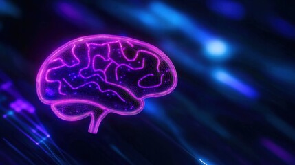 Abstract brain graphic with neon glow