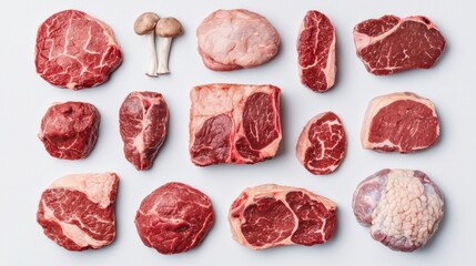Beef cuts chart concept. Assorted beef cuts with dish suggestions