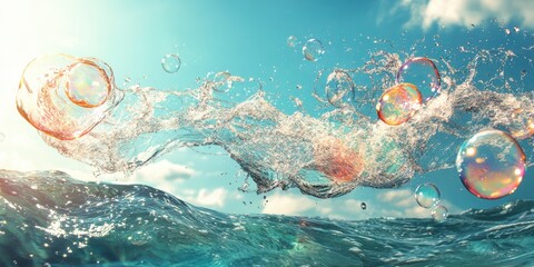 Iridescent Soap Bubbles Floating in Sunlight Banner