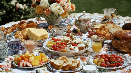 A beautifully arranged picnic spread on a blanket.