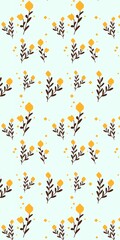 Obraz premium A seamless floral pattern featuring minimalist brown branches with yellow flowers and geometric accents on a light background