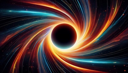 Obraz premium Black hole emitting an aura of pure energy, bending light and color around it, creating a cosmic and surreal visual effect