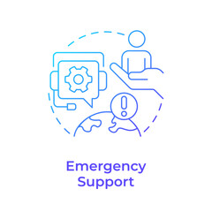 Emergency support blue gradient concept icon. Tourists assistance. Travel management service. Round shape line illustration. Abstract idea. Graphic design. Easy to use in promotional material