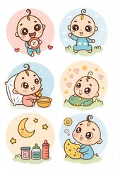 Doodle baby icon sets.
