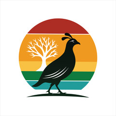 Classic Quail with Tree Silhouette Vector Illustration