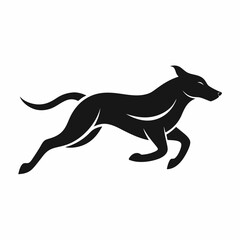 a powerful black silhouette logo of a dog in motion, 