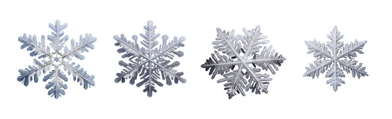 A fluffy white snowflake on a transparent background top view