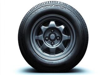 Obraz premium Hyper-Realistic Car Tire Closeup in Studio Lighting with Metallic Wheel and Subtle Wear