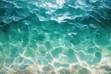 Obraz premium Emerald Teal Ocean Water Surface with Photorealistic Ripples and Reflections Aerial View