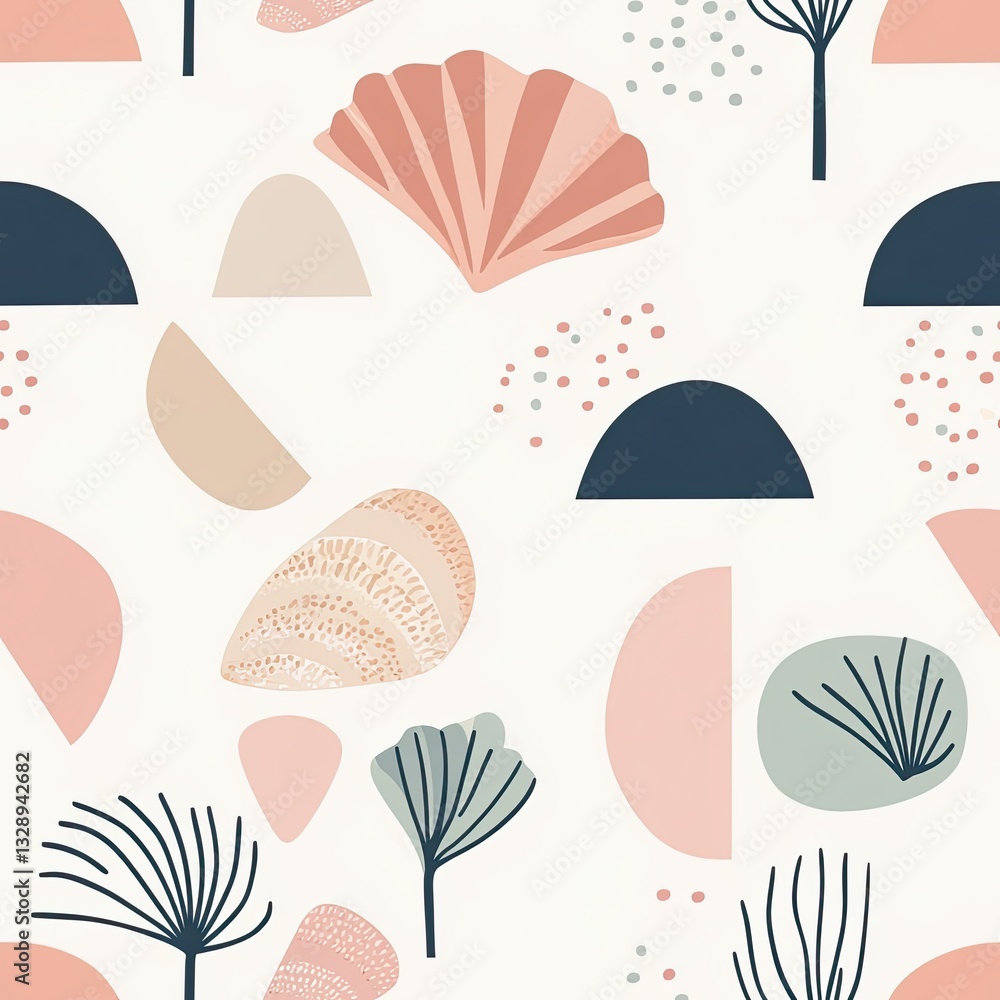 Poster seamless pattern soft minimalist seashells geometric design